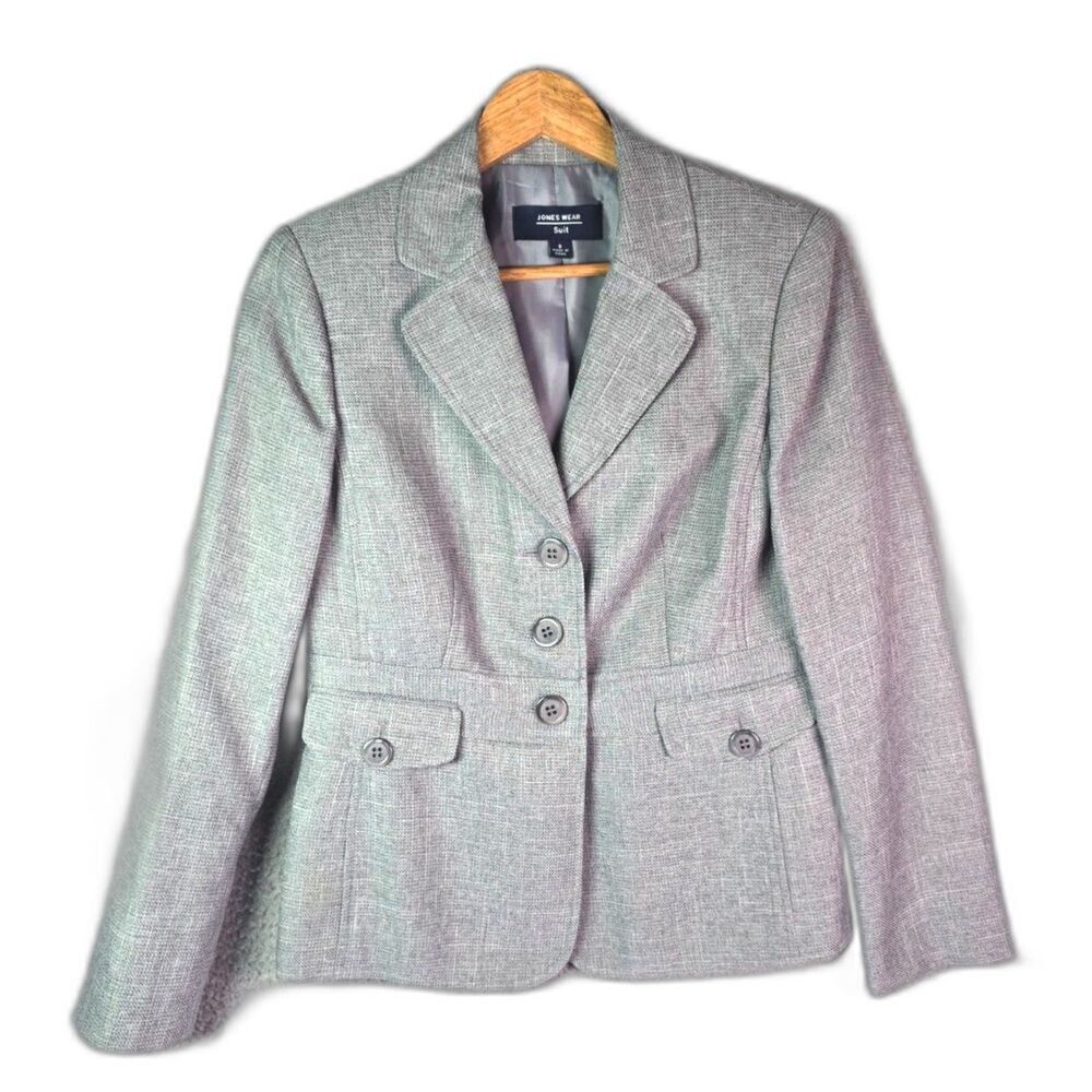 Jones Wear Blazer Gray 8 Structured Back Woven Workwear Career